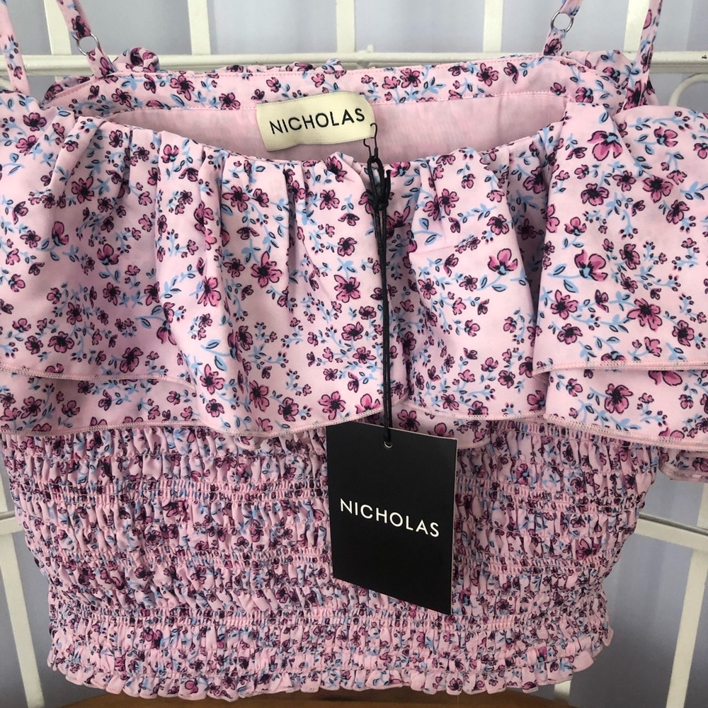 NICHOLAS Lilac Floral Off-Shoulder Ruffle Crop Top - Picture 5 of 7